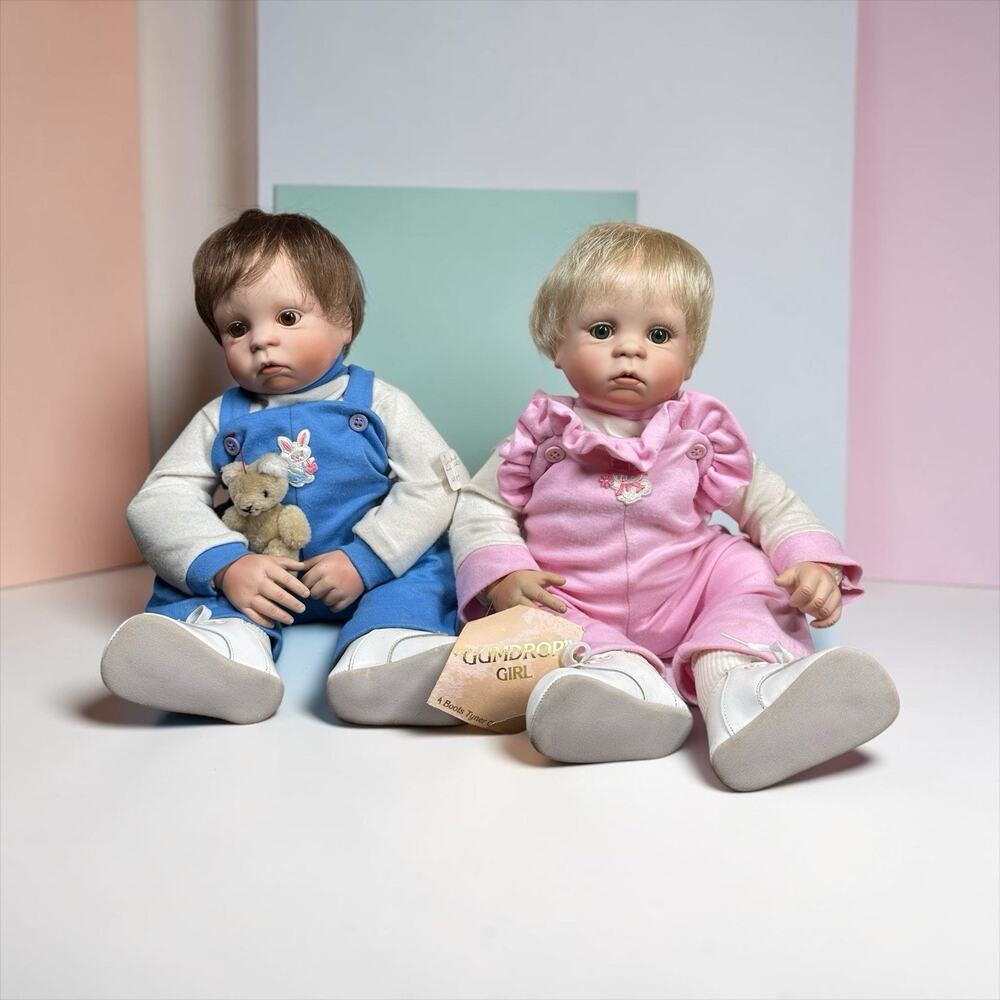 Vtg Boots Tyner 1987 Vinyl Gumdrop Boy and Girl Weighted Baby Dolls 17" 80s
